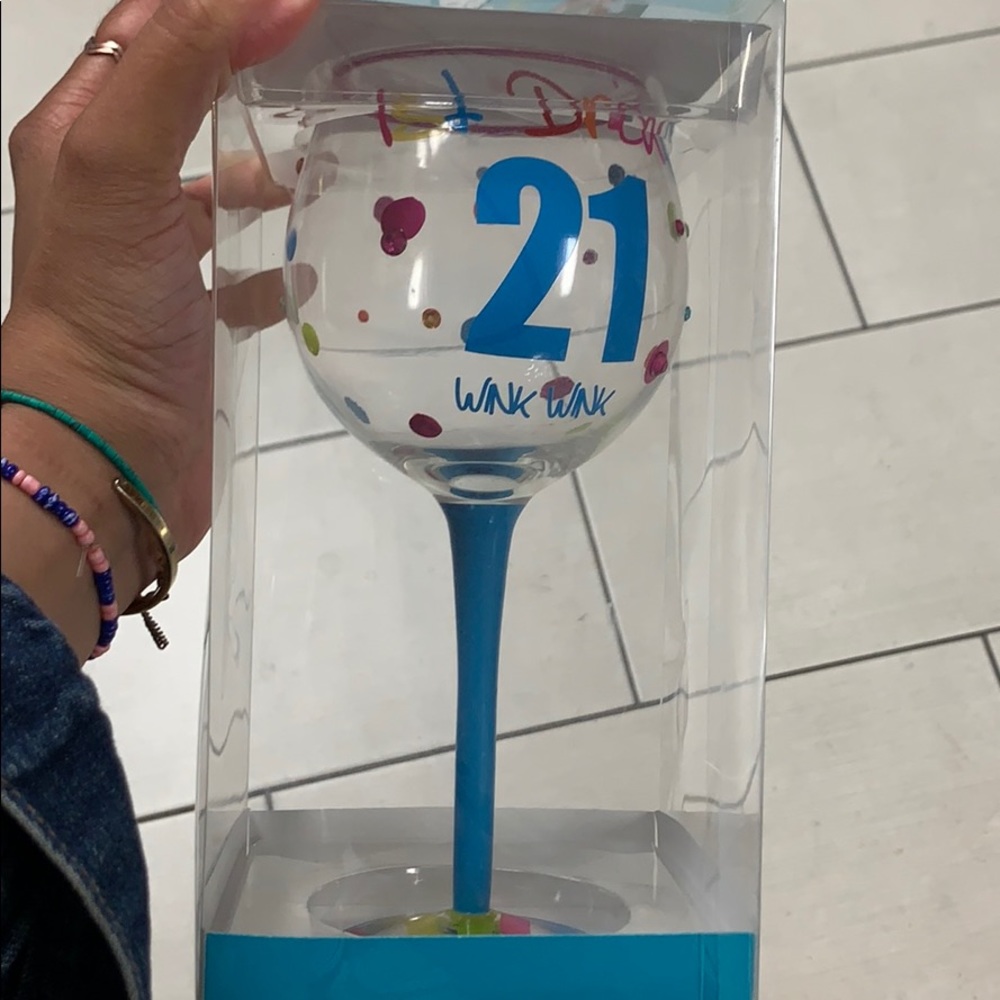 NWT Hand Painted 21st Birthday Wine Glass
